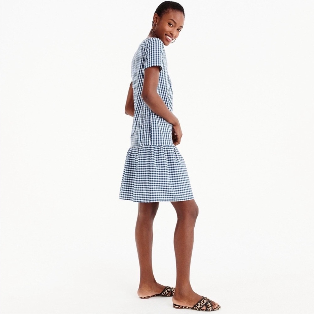 j.crew x universal standard check dropwaist dress